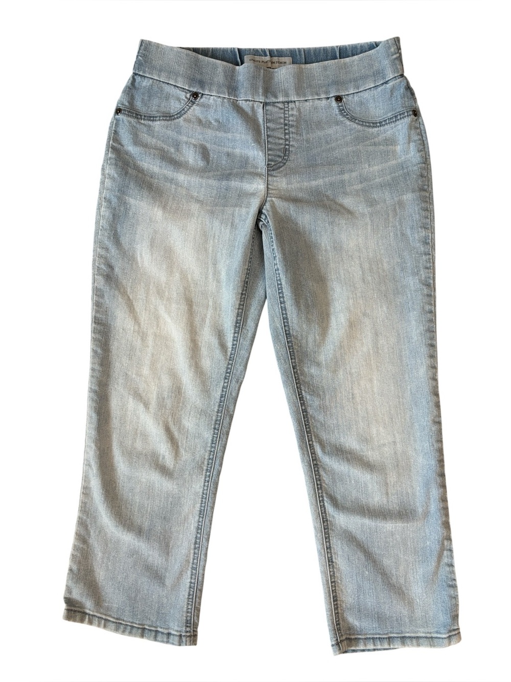 Chico's Platinum Pull On Denim Blue‎ Light Wash Cropped Capri Jean Size 0 (4)